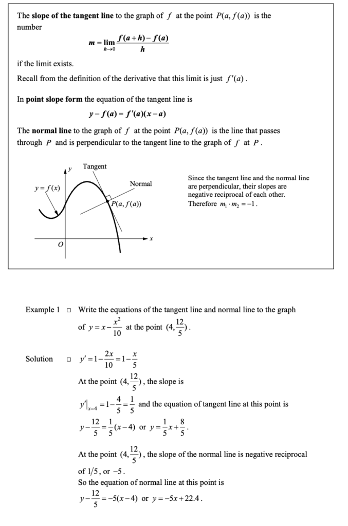 Tangent lines and Normal lines